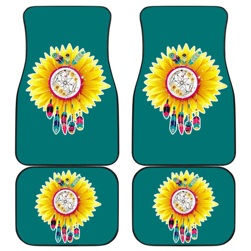 Amazing Gift Ideas Sunflower Native American Pattern Teal Background Car Floor Mats