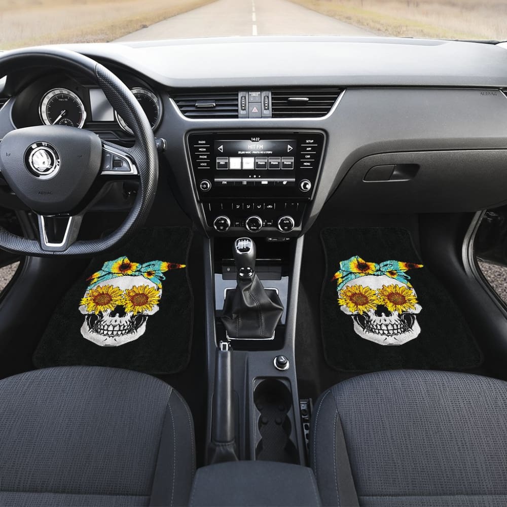 Sunflower Skull Floral Bandana Car Floor Mats