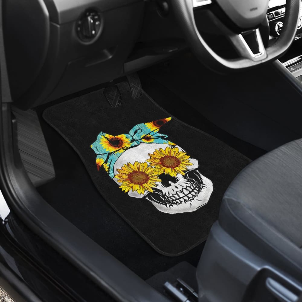 Sunflower Skull Floral Bandana Car Floor Mats