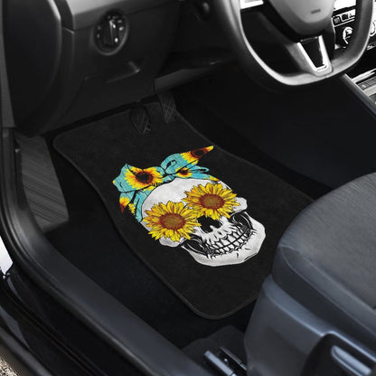 Sunflower Skull Floral Bandana Car Floor Mats