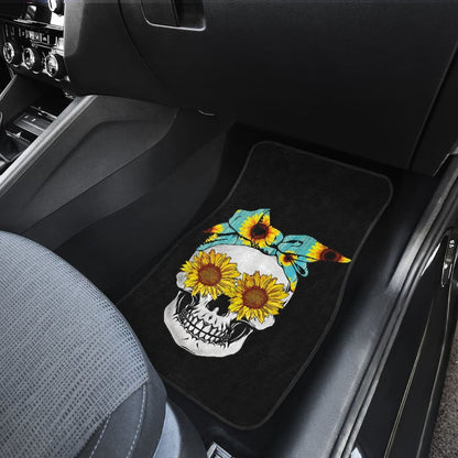 Sunflower Skull Floral Bandana Car Floor Mats