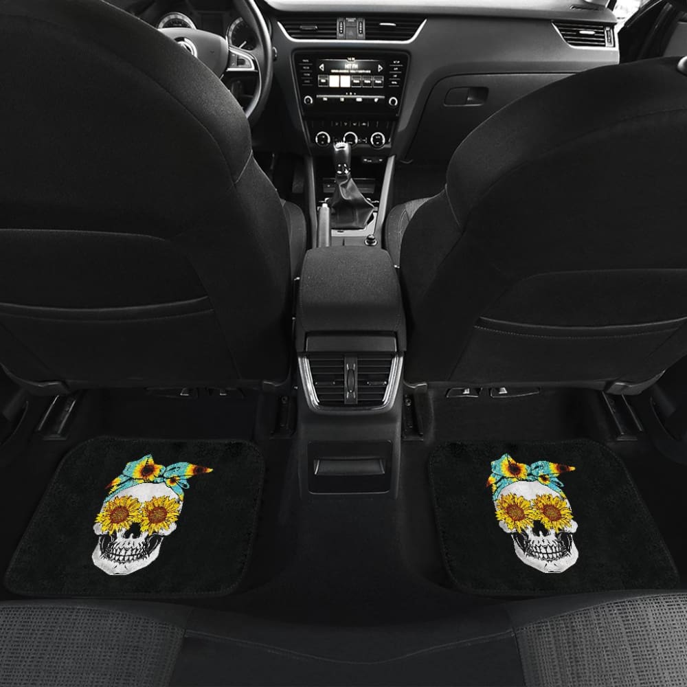 Sunflower Skull Floral Bandana Car Floor Mats