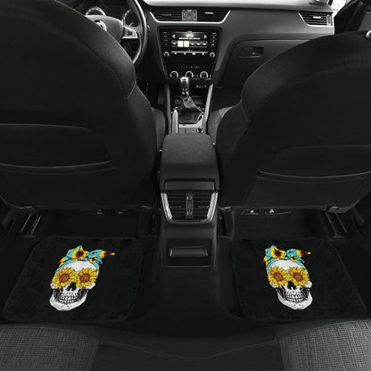 Sunflower Skull Floral Bandana Car Floor Mats