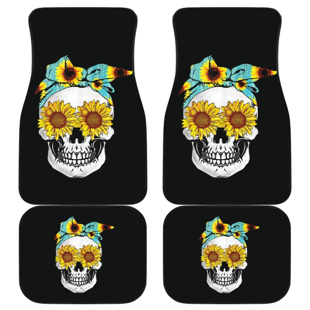 Sunflower Skull Floral Bandana Car Floor Mats