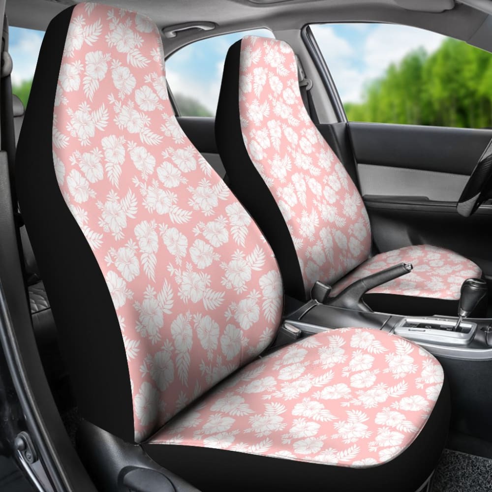 White Hibiscus Pattern Pink Background Best Gift Car Lovers Car Seat Covers