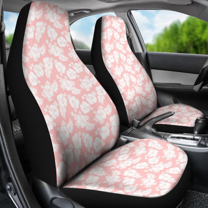 White Hibiscus Pattern Pink Background Best Gift Car Lovers Car Seat Covers