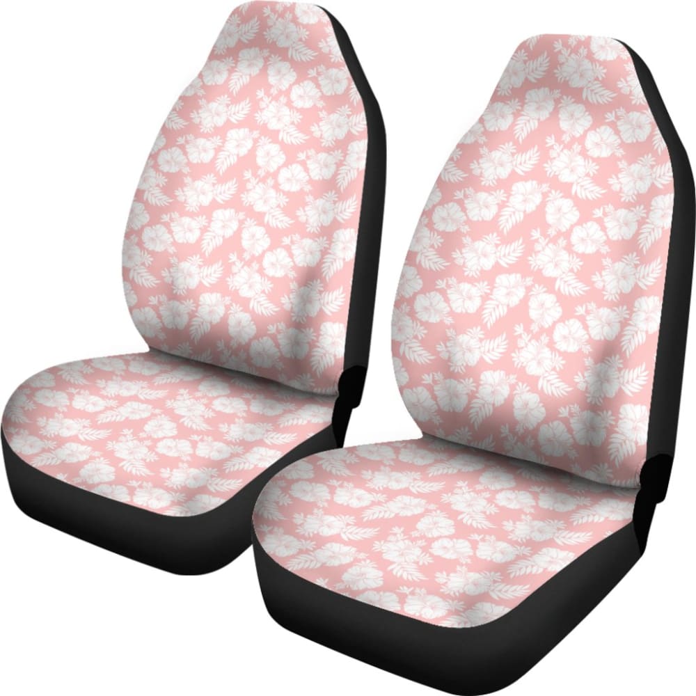 White Hibiscus Pattern Pink Background Best Gift Car Lovers Car Seat Covers