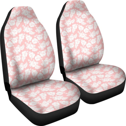 White Hibiscus Pattern Pink Background Best Gift Car Lovers Car Seat Covers