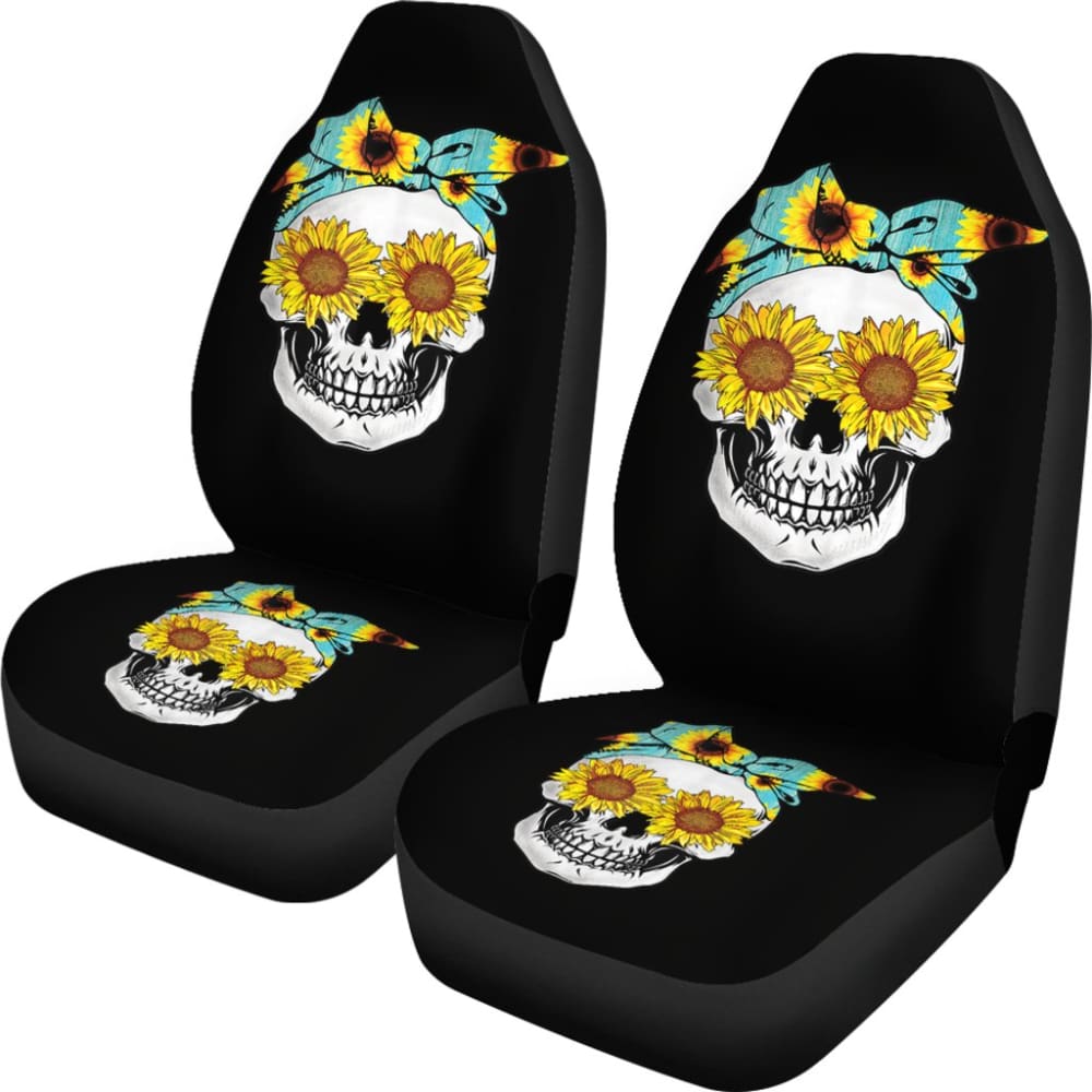 Sunflower Skull Floral Bandana Car Seat Covers