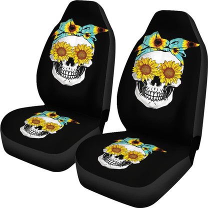 Sunflower Skull Floral Bandana Car Seat Covers