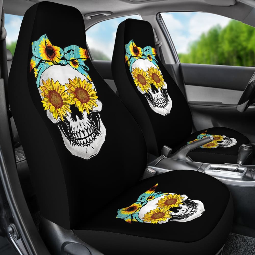 Sunflower Skull Floral Bandana Car Seat Covers