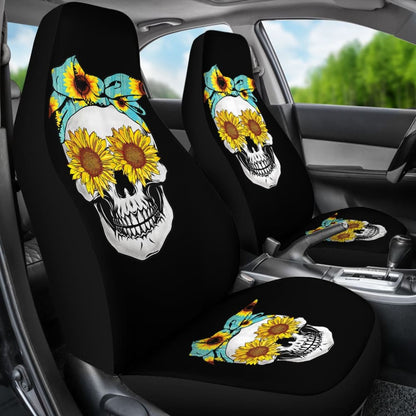Sunflower Skull Floral Bandana Car Seat Covers