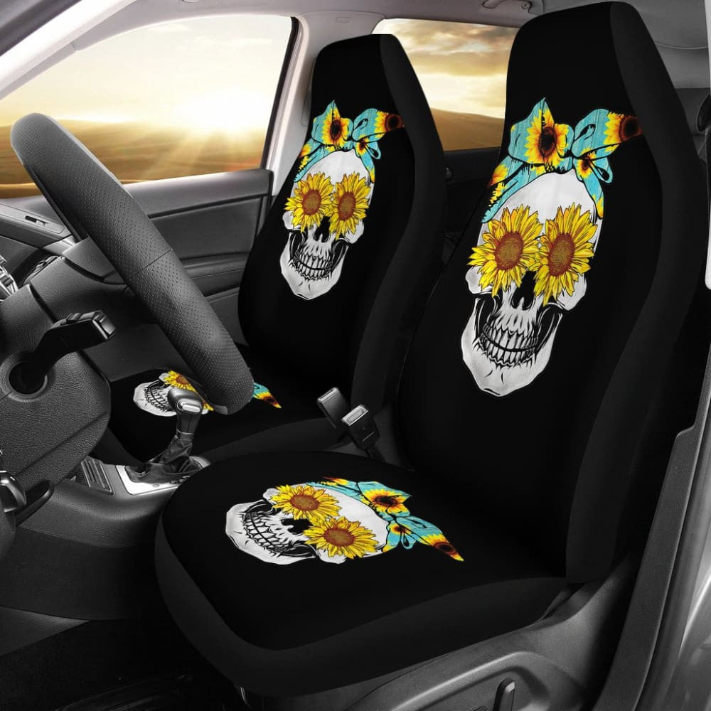 Sunflower Skull Floral Bandana Car Seat Covers