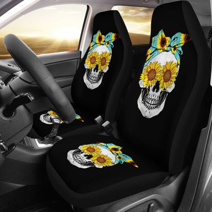 Sunflower Skull Floral Bandana Car Seat Covers