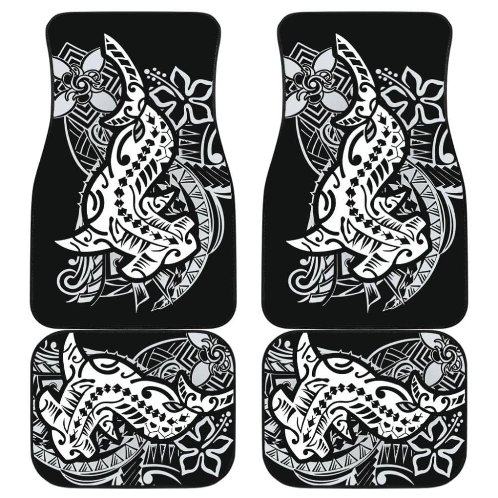 Amazing Black and White Hawaiian Polynesian Shark Tattoo Car Floor Mats