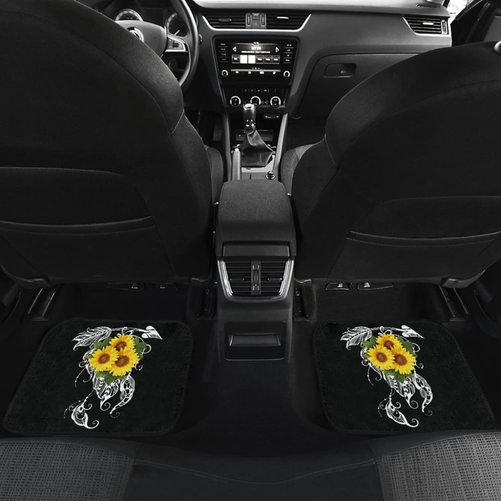 Amazing Gift Ideas Sunflower Native American Pattern Black Background Car Floor Mats