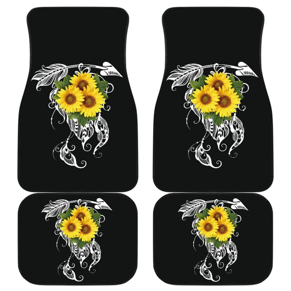 Amazing Gift Ideas Sunflower Native American Pattern Black Background Car Floor Mats