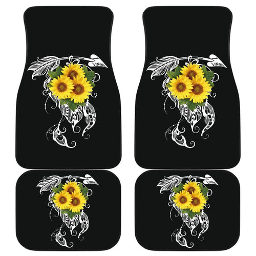 Amazing Gift Ideas Sunflower Native American Pattern Black Background Car Floor Mats