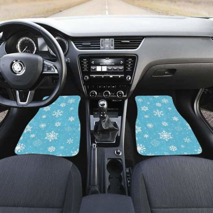 Snowflake Pattern Blue Background Front And Back Car Mats