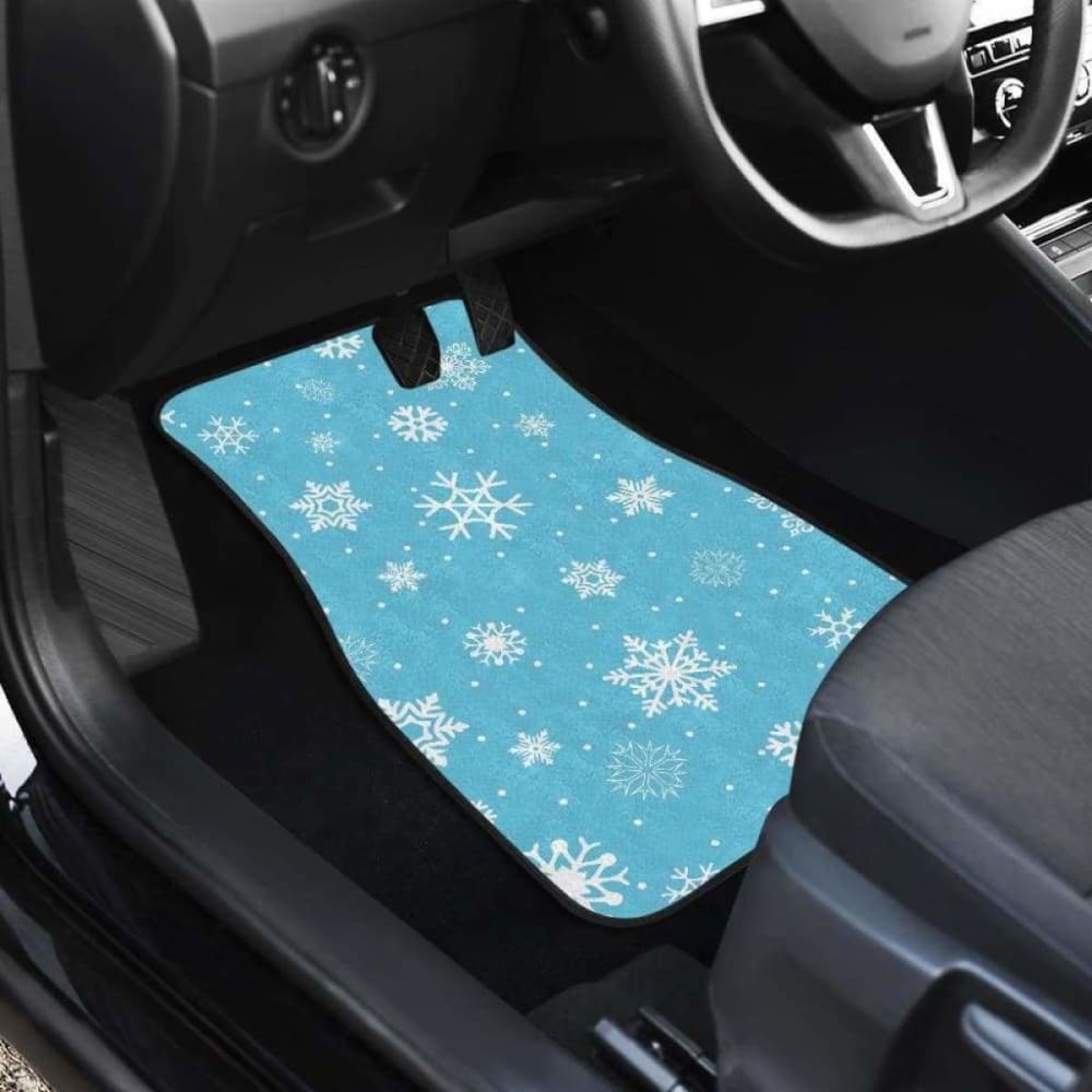 Snowflake Pattern Blue Background Front And Back Car Mats