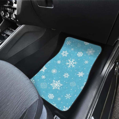 Snowflake Pattern Blue Background Front And Back Car Mats
