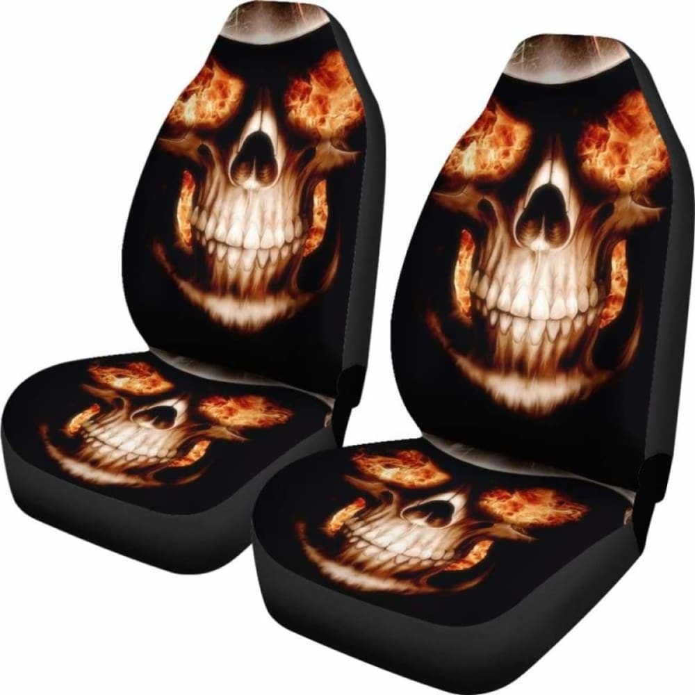 Set Of Flaming Fire Skull Car Seat Covers
