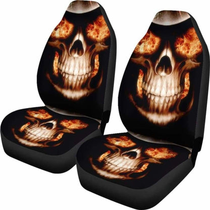 Set Of Flaming Fire Skull Car Seat Covers