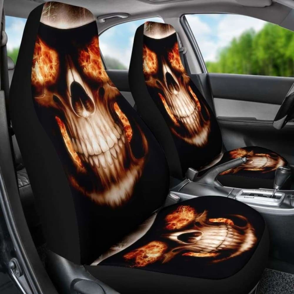 Set Of Flaming Fire Skull Car Seat Covers