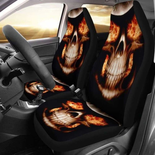 Set Of Flaming Fire Skull Car Seat Covers