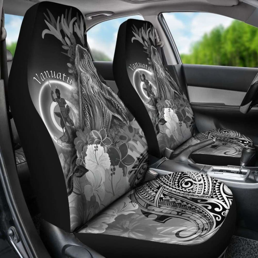 Vanuatu Car Seat Covers - Humpback Whale With Tropical Flowers (White)-