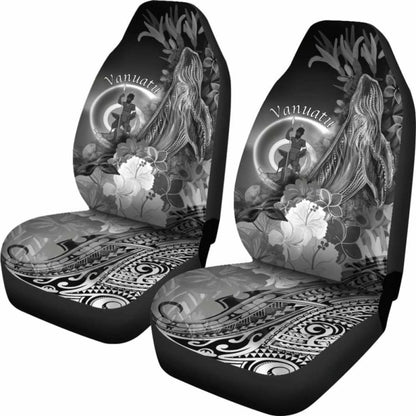 Vanuatu Car Seat Covers - Humpback Whale With Tropical Flowers (White)-