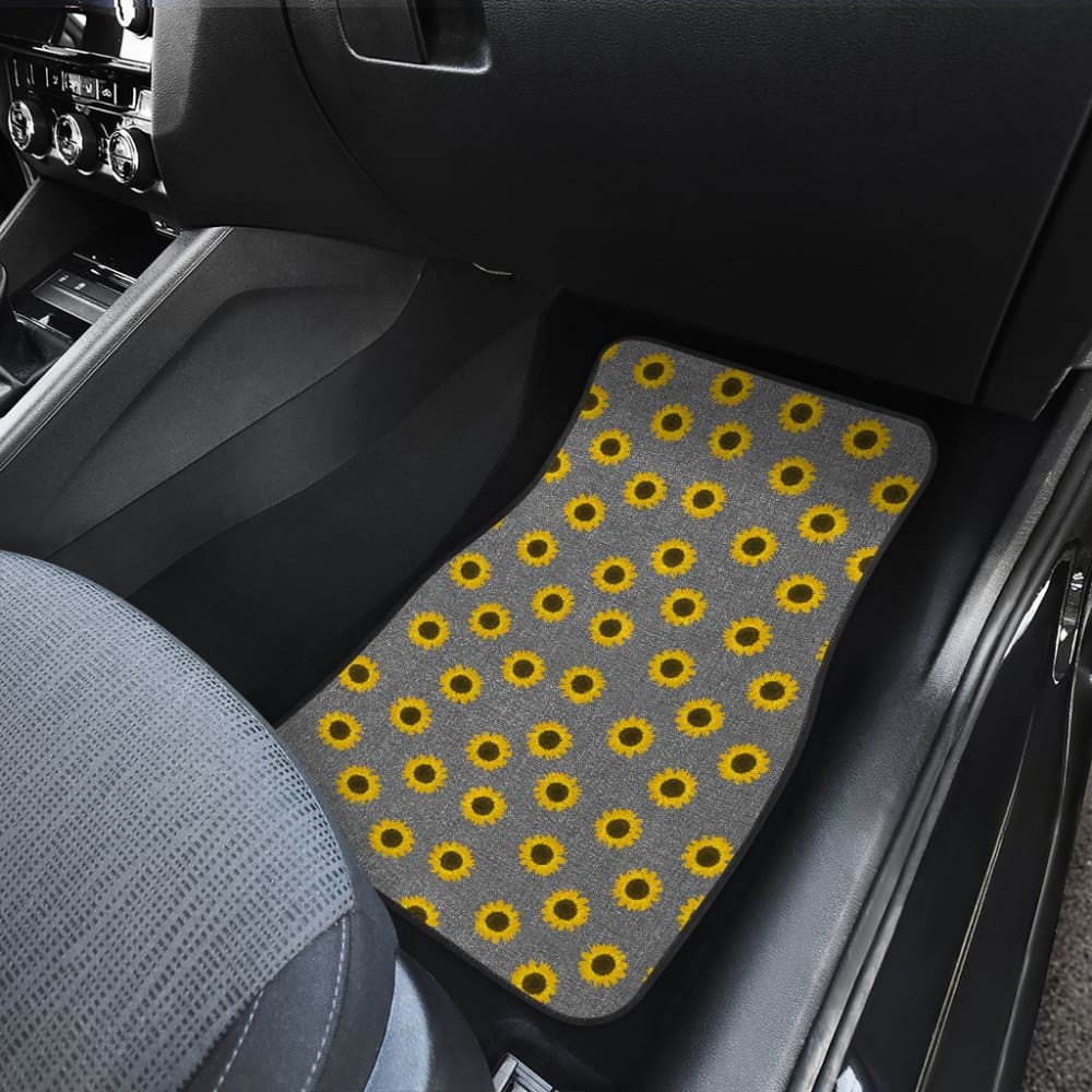 Amazing Sunflower Pattern Gray Burlap Background Car Floor Mats