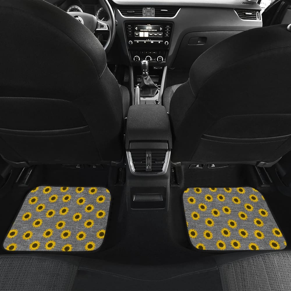 Amazing Sunflower Pattern Gray Burlap Background Car Floor Mats