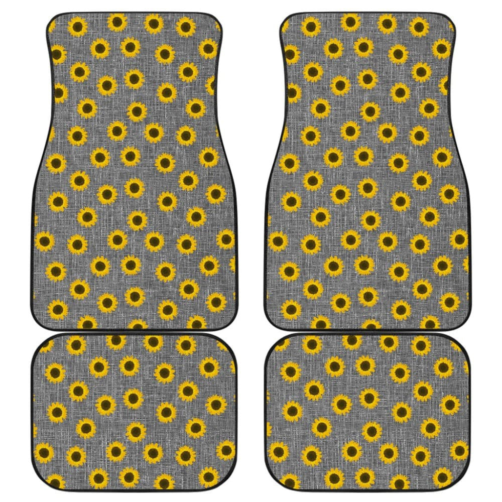 Amazing Sunflower Pattern Gray Burlap Background Car Floor Mats