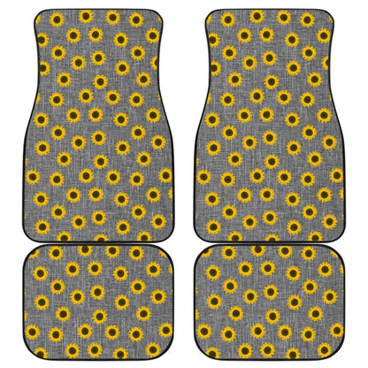 Amazing Sunflower Pattern Gray Burlap Background Car Floor Mats