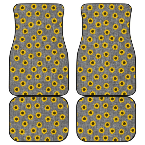 Amazing Sunflower Pattern Gray Burlap Background Car Floor Mats
