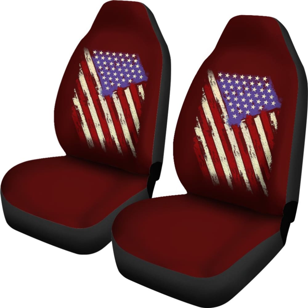 Dark Red American Flag Car Seat Covers