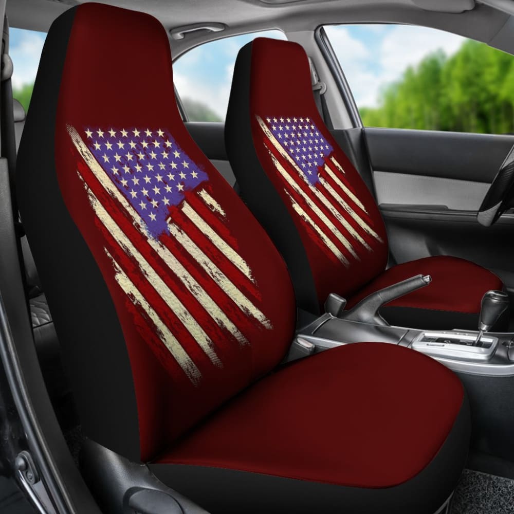 Dark Red American Flag Car Seat Covers