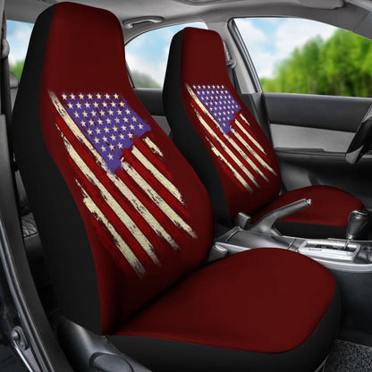 Dark Red American Flag Car Seat Covers