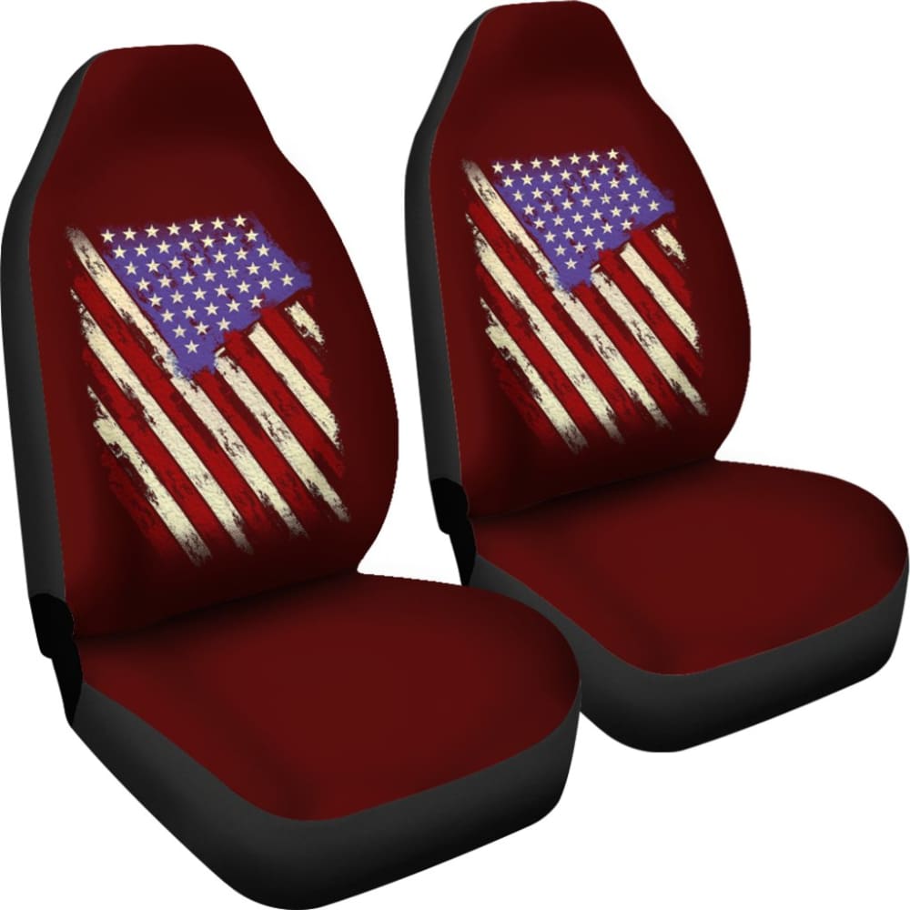 Dark Red American Flag Car Seat Covers