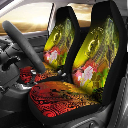 Vanuatu Car Seat Covers - Humpback Whale With Tropical Flowers (Yellow)-
