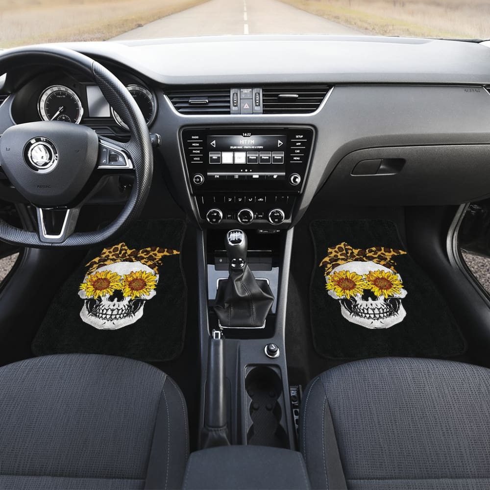 Sunflower Skull Leopard Print Bandana Cats Lovers Car Floor Mats