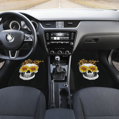 Sunflower Skull Leopard Print Bandana Cats Lovers Car Floor Mats