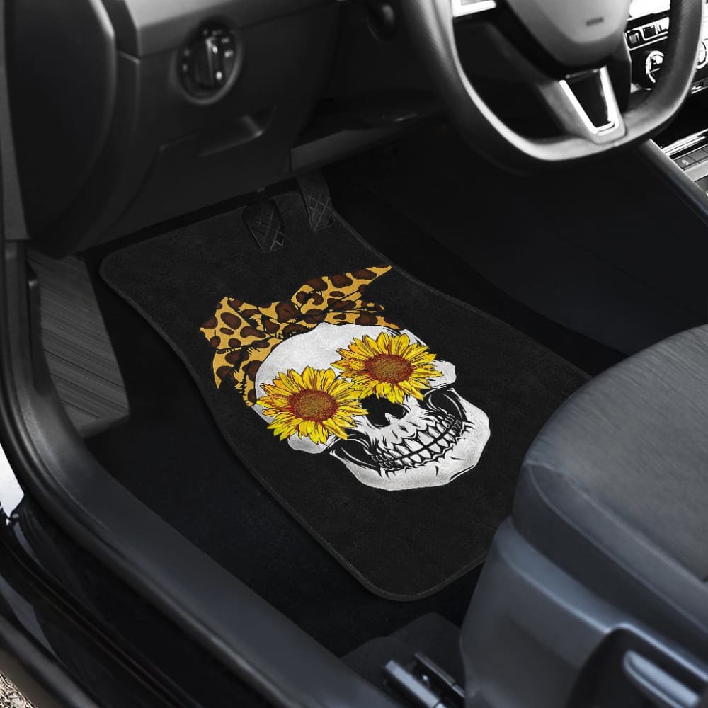 Sunflower Skull Leopard Print Bandana Cats Lovers Car Floor Mats