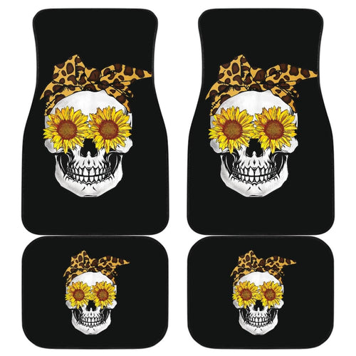 Sunflower Skull Leopard Print Bandana Cats Lovers Car Floor Mats