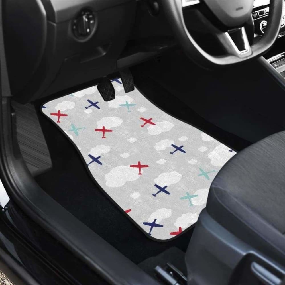 Airplane Cloud Grey Background Front And Back Car Mats