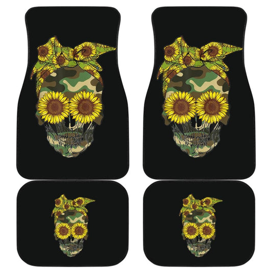 Skull Sunflower Camouflage With Leopard Bandana Bow Car Floor Mats
