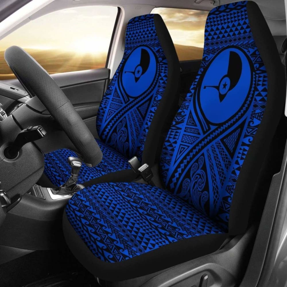 Yap Car Seat Cover - Yap Flag Polynesian Tattoo Blue -