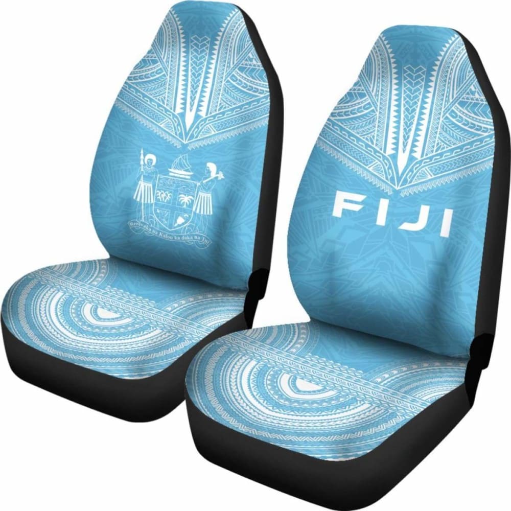 Fiji Car Seat Cover - Fiji Coat Of Arms Polynesian Chief Tattoo Light Blue Version -