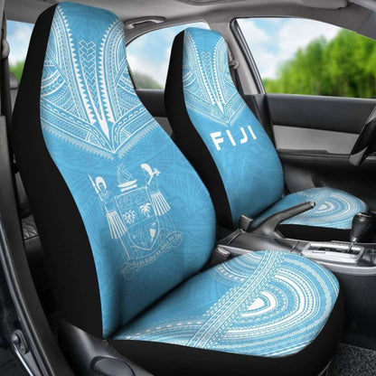 Fiji Car Seat Cover - Fiji Coat Of Arms Polynesian Chief Tattoo Light Blue Version -